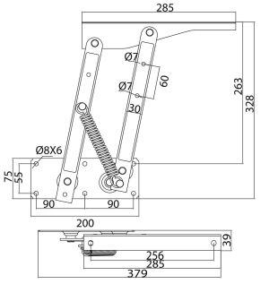 Mecanism extensie masa laptop cu arc